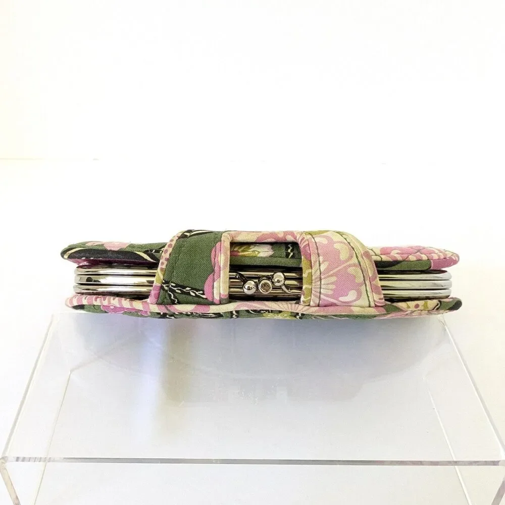 Vera Bradley Olivia Pink Floral Snap Double Kiss Lock Wallet Clutch Retired